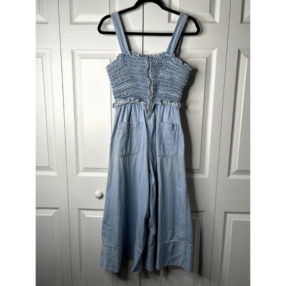 Sea New York Dakota Blue Cotton Smocked Wide Leg Crop Jumpsuit Women's Size 6 - Picture 14 of 14